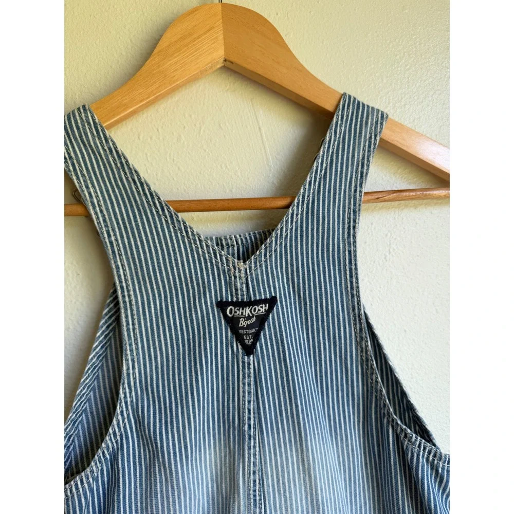 OshKosh Bgosh Kids Hickory Stripe Denim Vestbak Overalls Blue White Shortalls